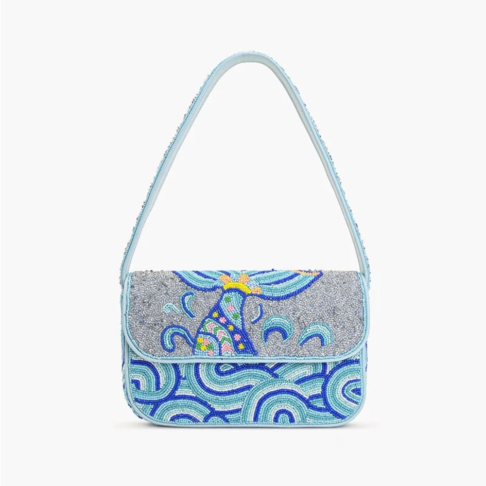 America & Beyond Embellished Beaded Blue and Silver Women's Mermaid Bag